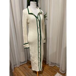 Knitted Beige Button Up Long Dress Size 4 (S)